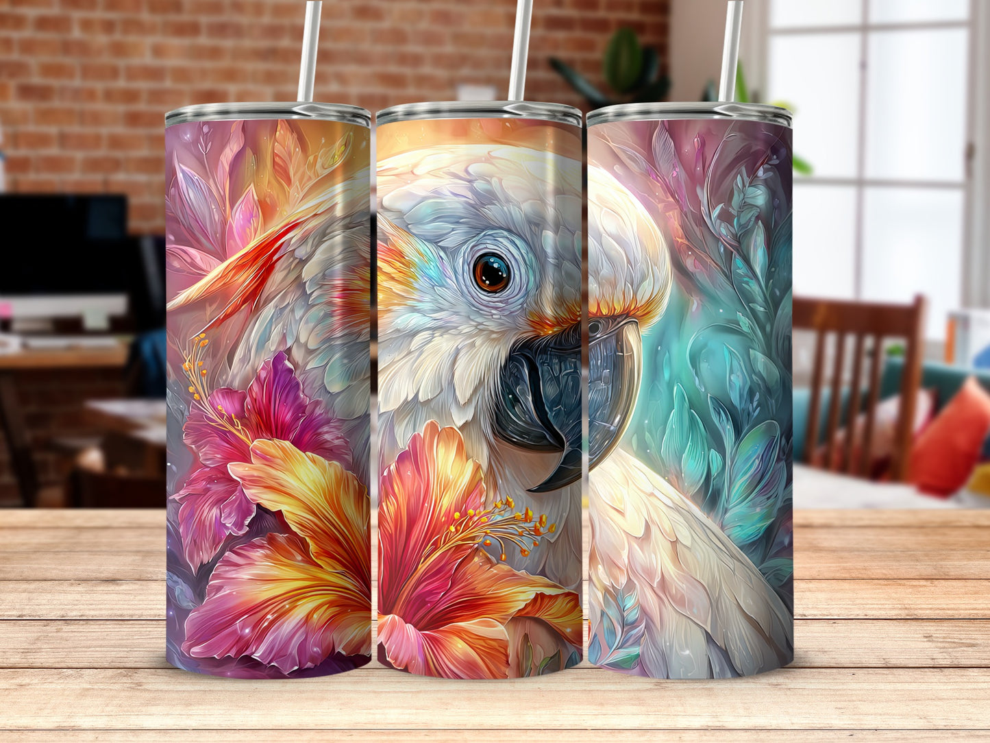 Beautifully Designed Tumblers Featuring Colorful Parrot