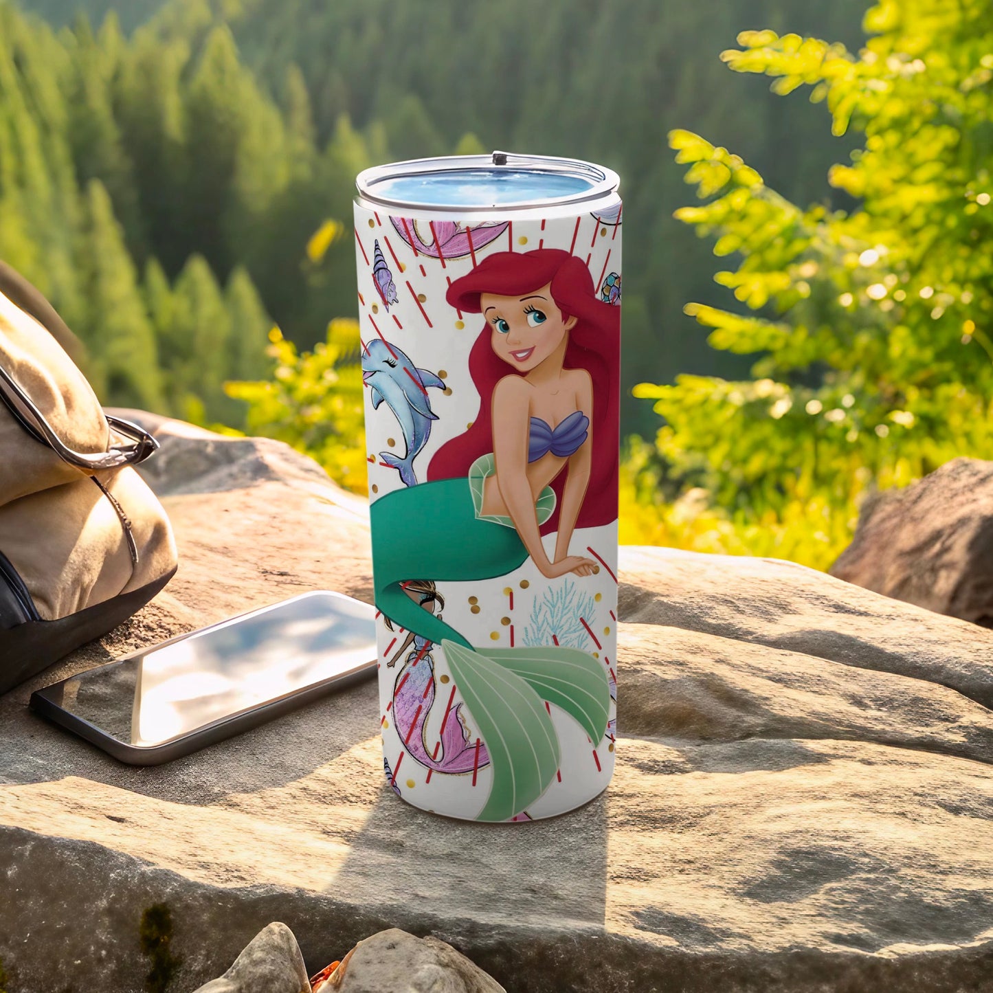 Vibrant Mermaid Print Travel Tumbler Insulated Cup