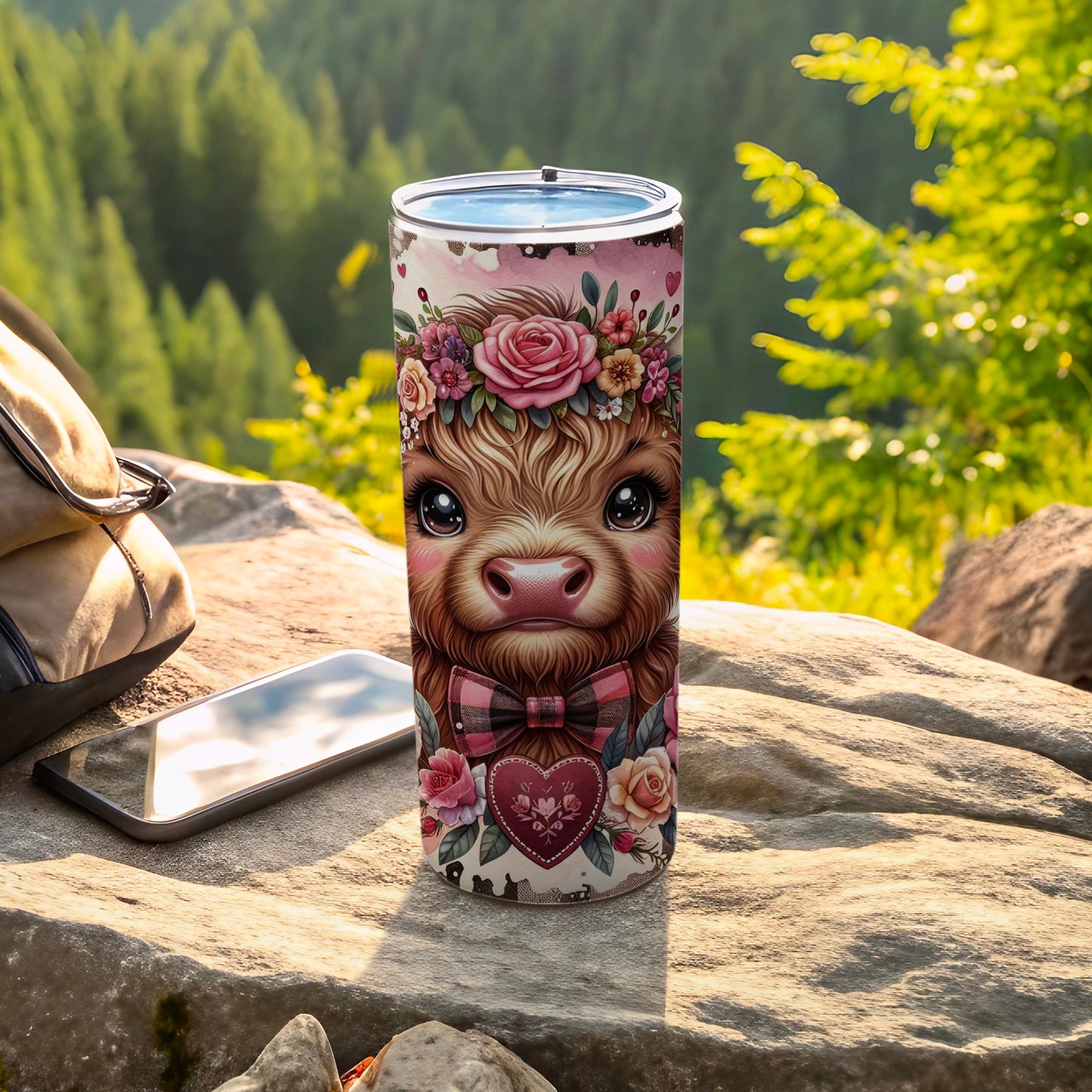 Cute Baby Highland Cow Floral Bowtie Heart Tumbler product type