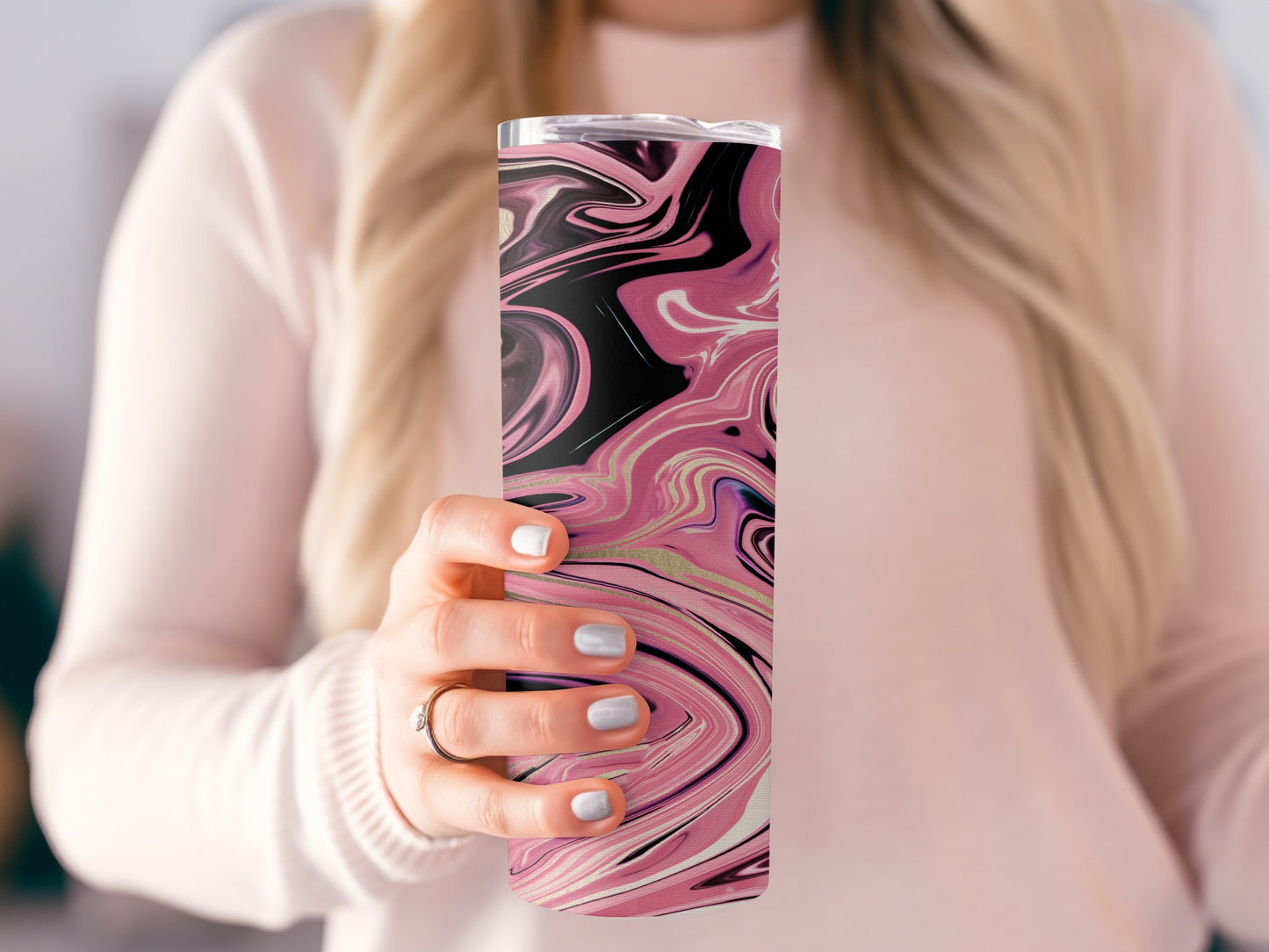 Pink Swirl Abstract Design Gold Accents Great Tumblers