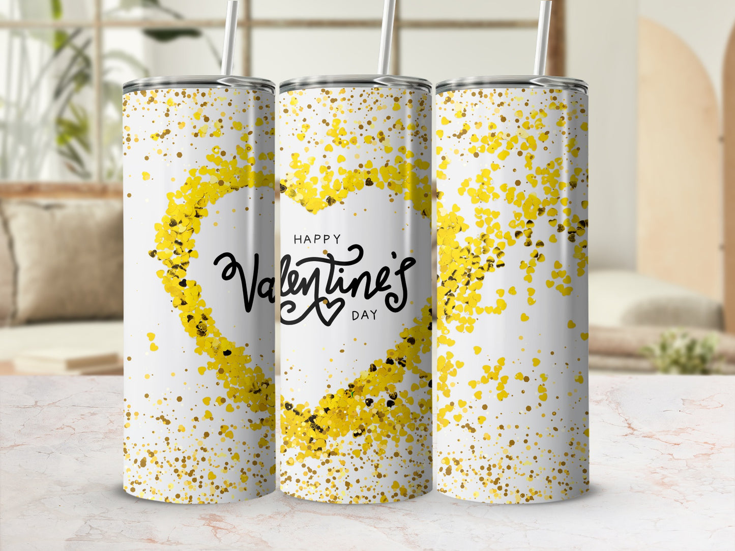 Happy Valentine's Day Yellow Confetti Design Tumbler