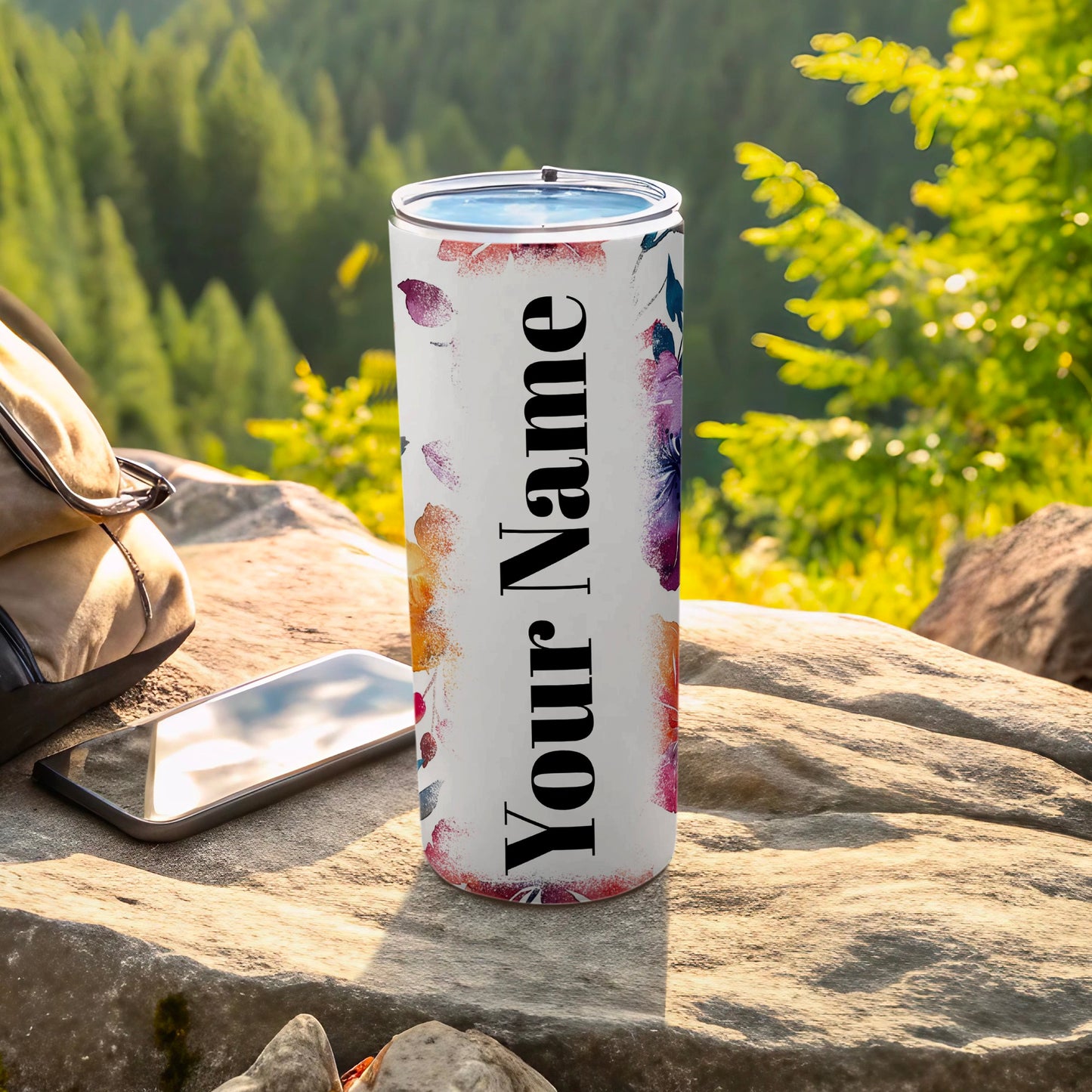 Customizable Floral Your Name Travel Tumbler Product