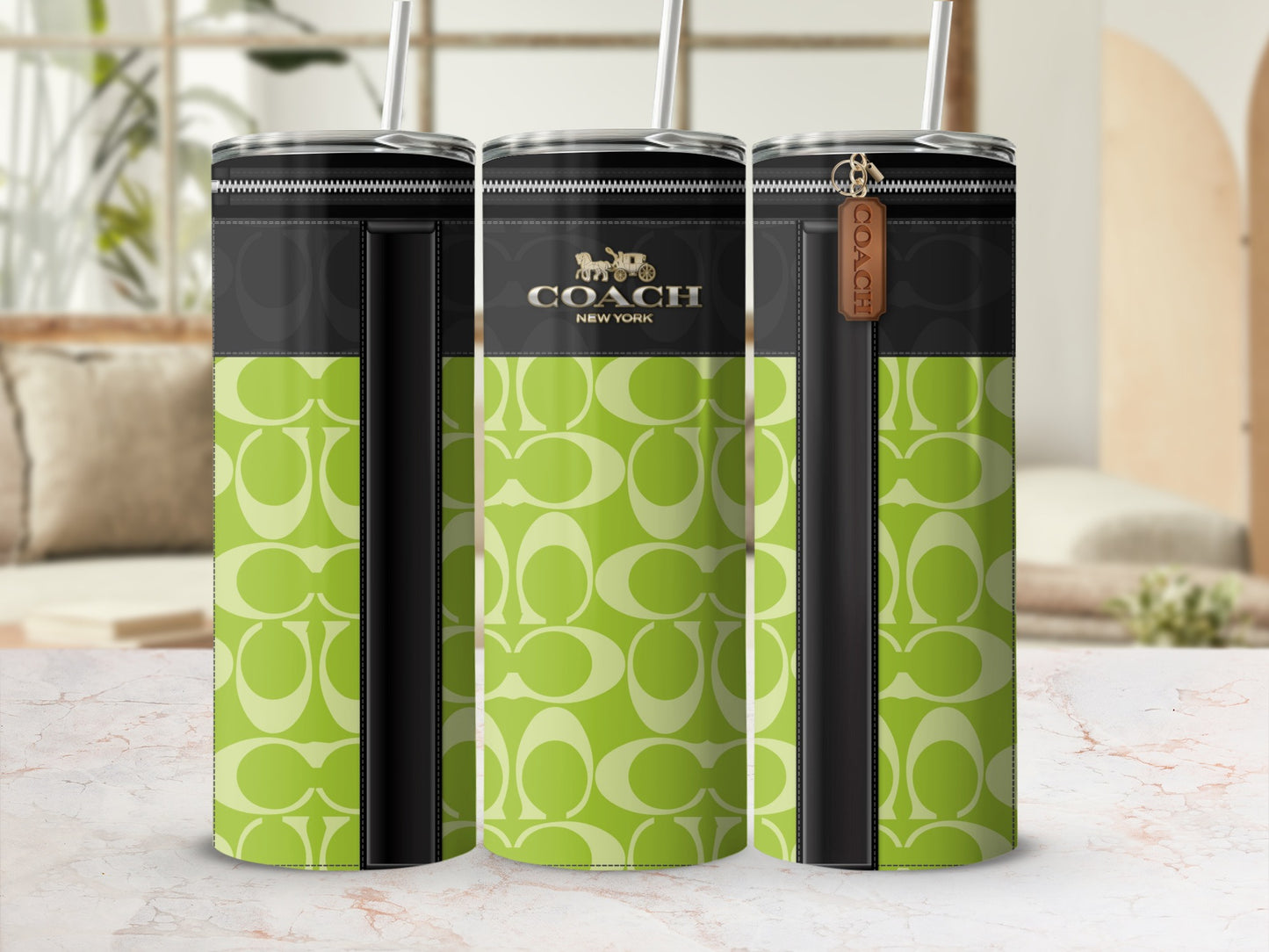 Coach New York Green and Black Patterned Tumbler