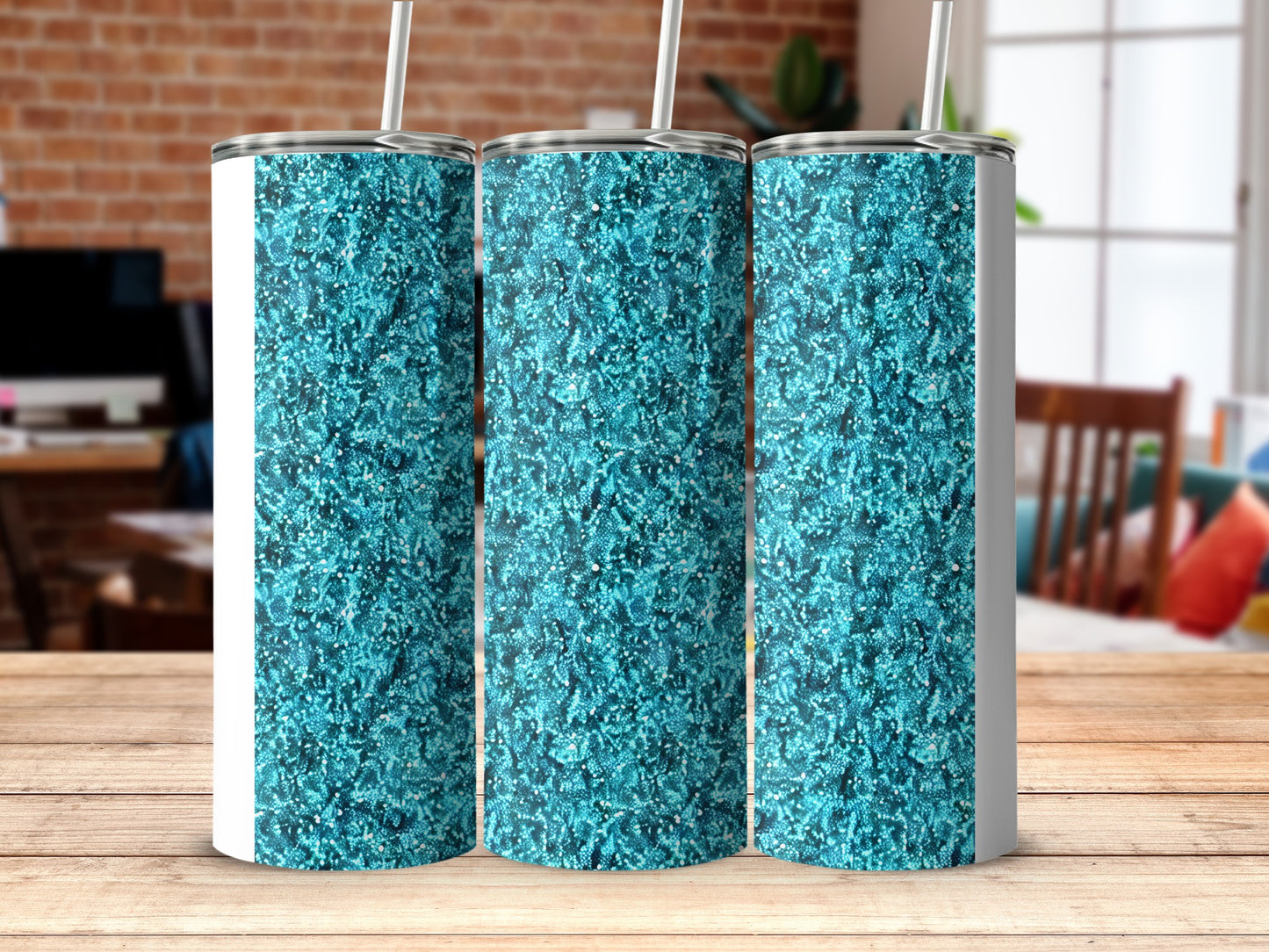 Stylish Blue Glitter Tumbler Cup for Iced or Hot Drinks