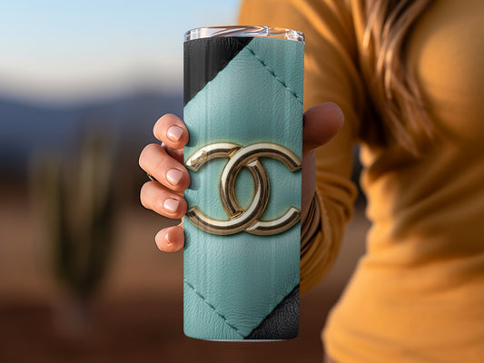 Golden Emblem Black Turquoise Pattern Design Tumblers
