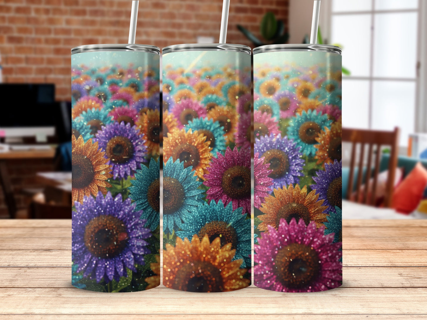 Colorful Sunflower Field Stainless Steel Tumbler