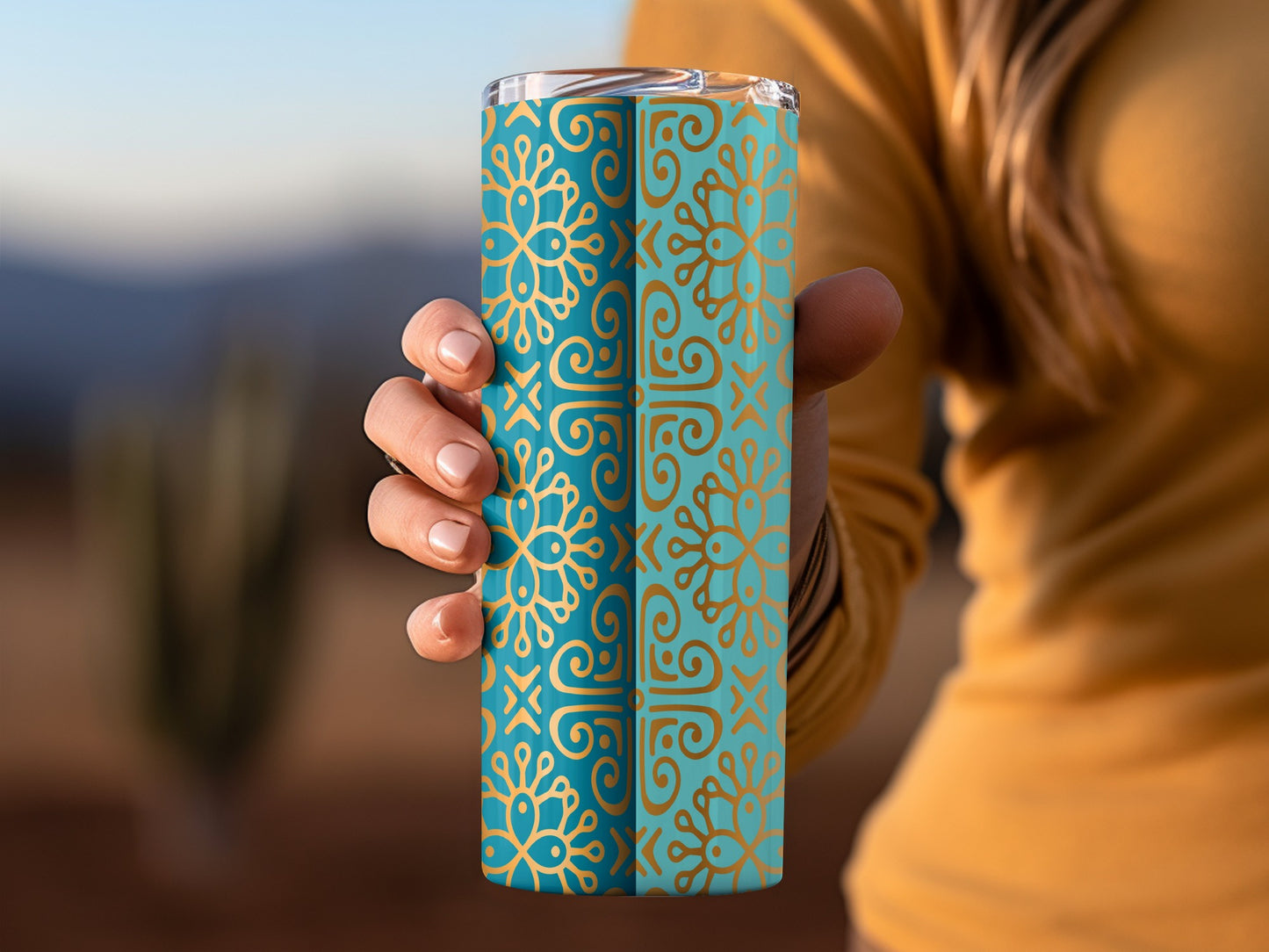 Floral Swirl Patterns Art in Blue Turquoise Gold Tumblers