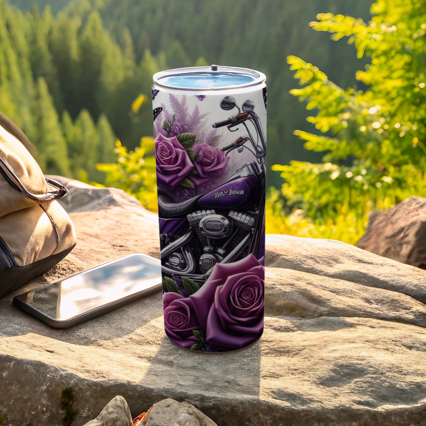 Purple Harley Davidson Motorcycle Roses Butterflies product type