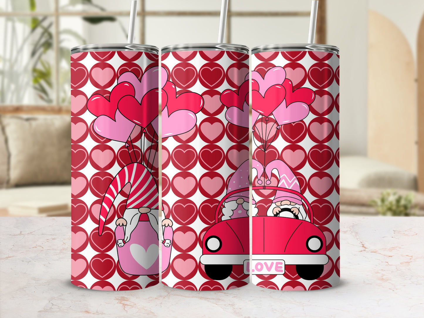 Cute Valentines Day Hearts and Balloons Tumbler