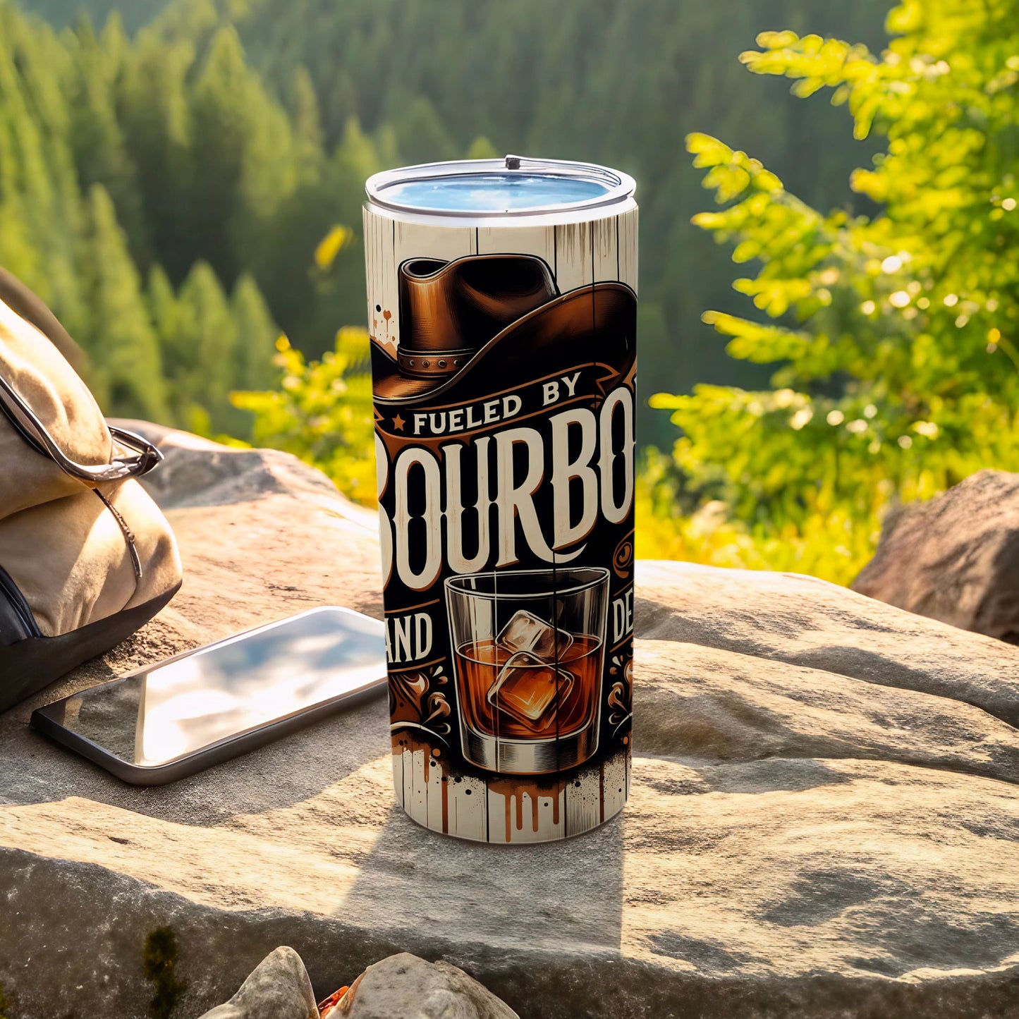 Fueled By Bourbon Cowboy Hat Whiskey Tumbler product type
Tumbler
Bourbon
Cowboy Hat
Whiskey
Drinkware
Barware
Western Style
Country Theme
Liquor Lover
Beverage Container
Gift Idea
Men's Accessory
Outdoorsy Design
Travel Mug
Insulated Drink
Alcohol Theme
Rustic Design
Adventure Gear
Whiskey Glass Print
Ice Cube Graphic