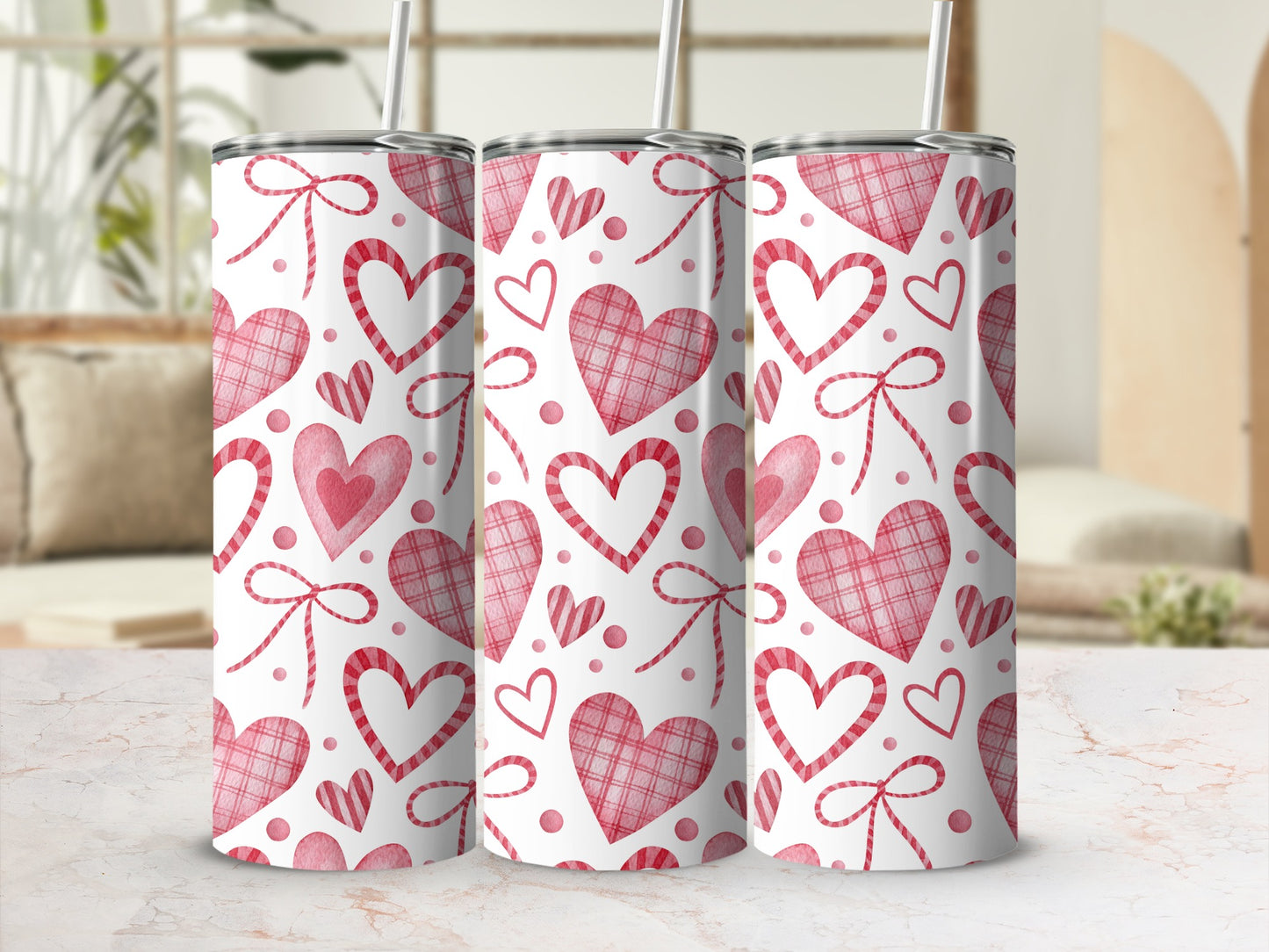 Cute Pink Hearts and Bows Design Tumbler Product