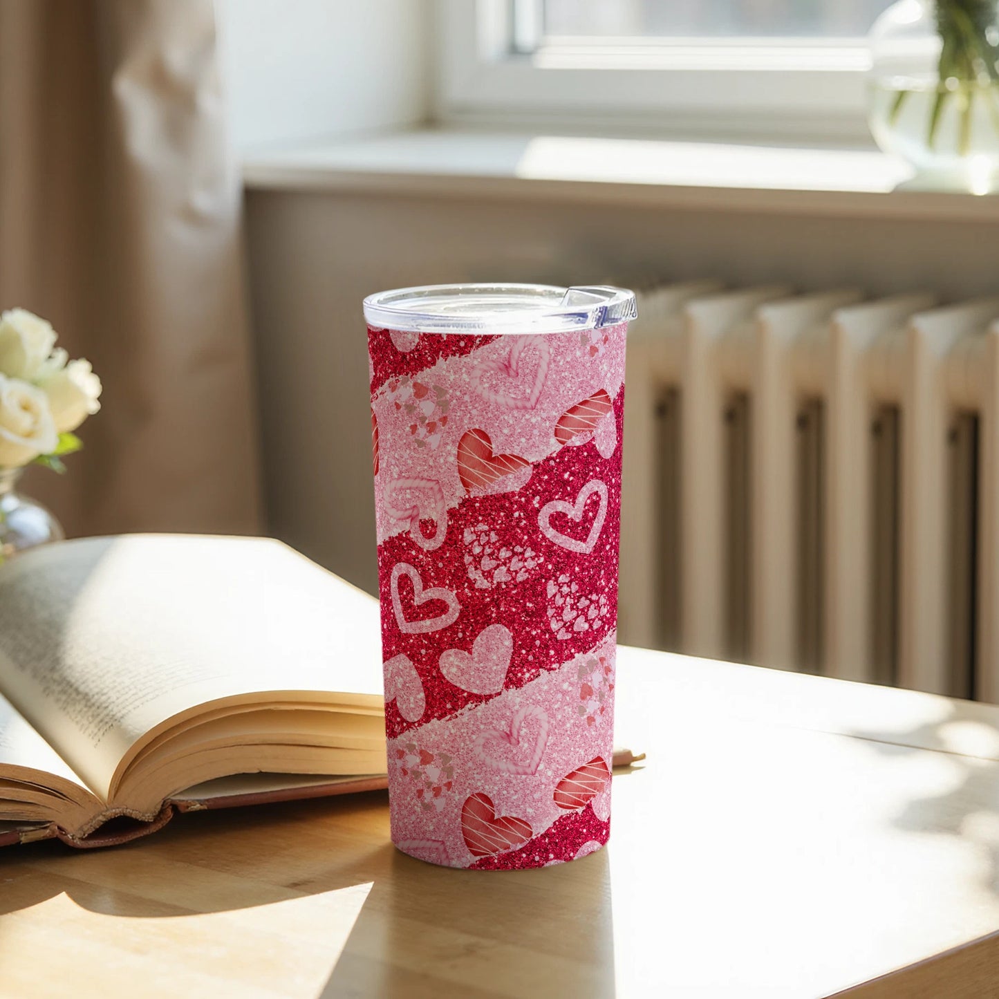 Pink Heart Patterned Tumbler for Beverages