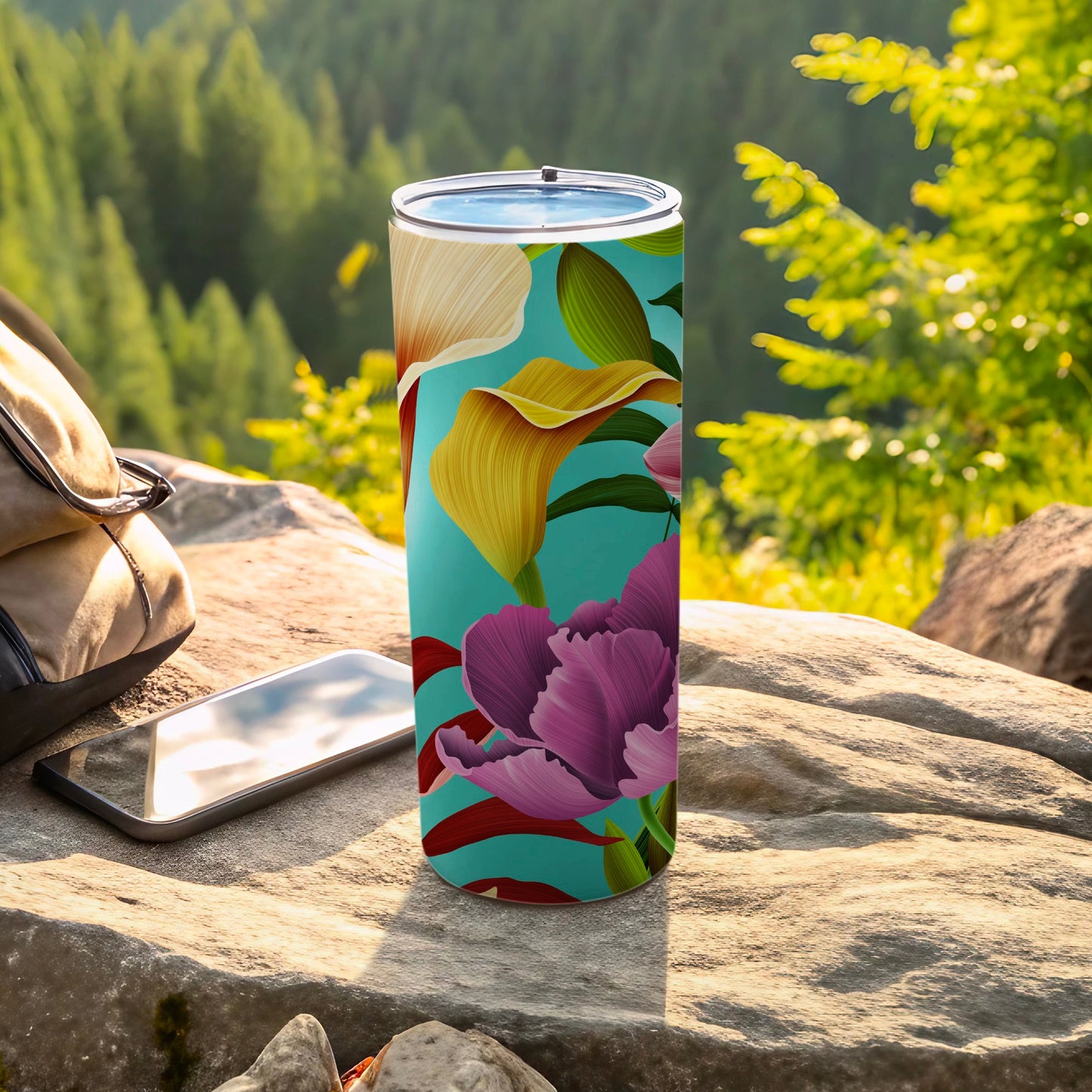 Colorful Floral Art Travel Tumbler for Outdoor Adventures