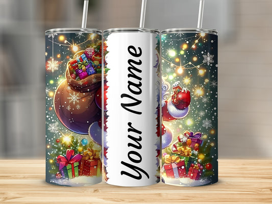 Festive Santa and Gifts Personalized Tumbler
