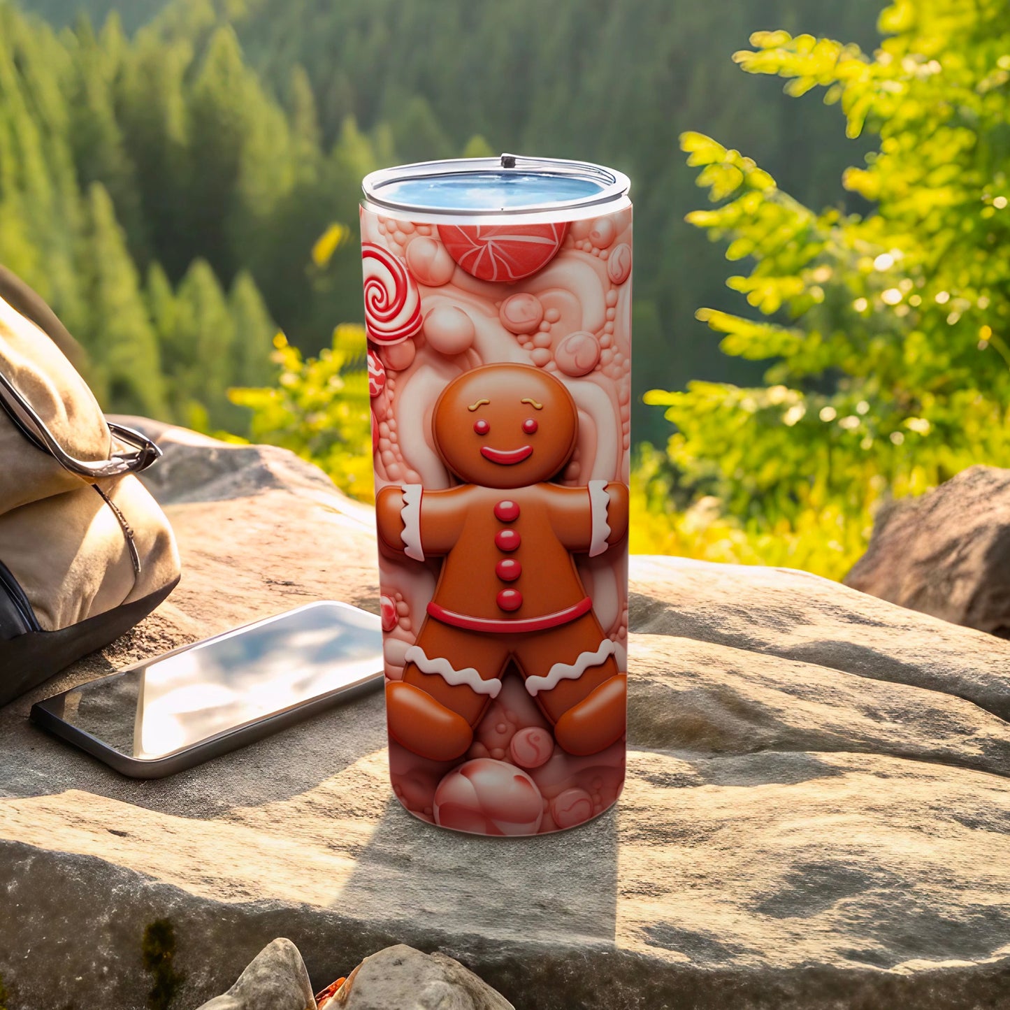 Festive Gingerbread and Candy Design Travel Tumbler