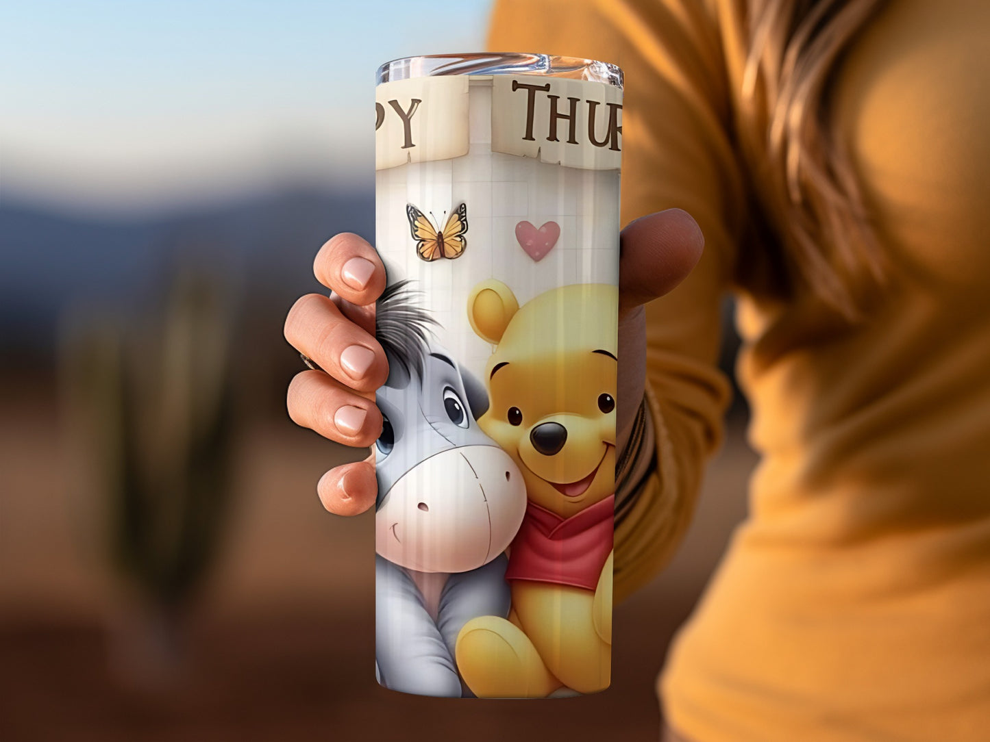 Happy Thursday Winnie the Pooh and Eeyore Illustration Tumblers