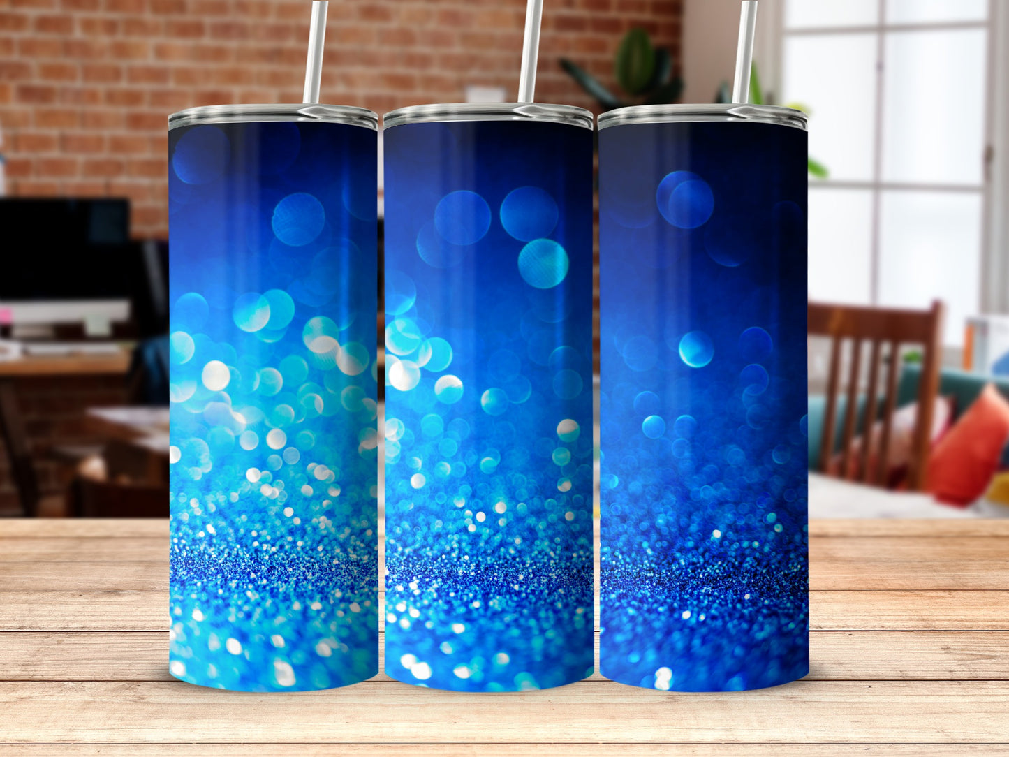 Sparkling Blue Bokeh Patterned Tumbler