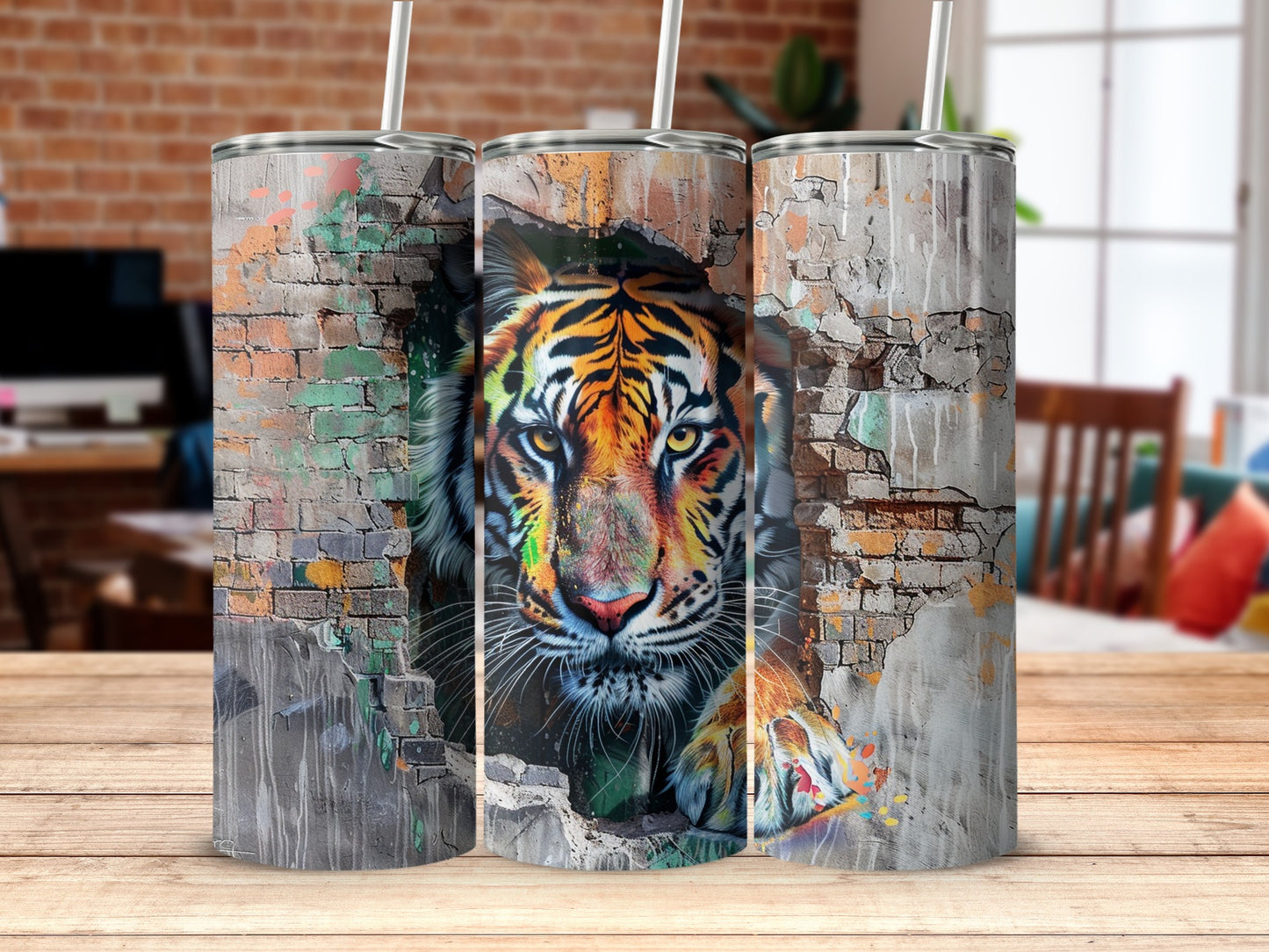 Fierce Tiger Breaking Urban Wall Graffiti Art product type