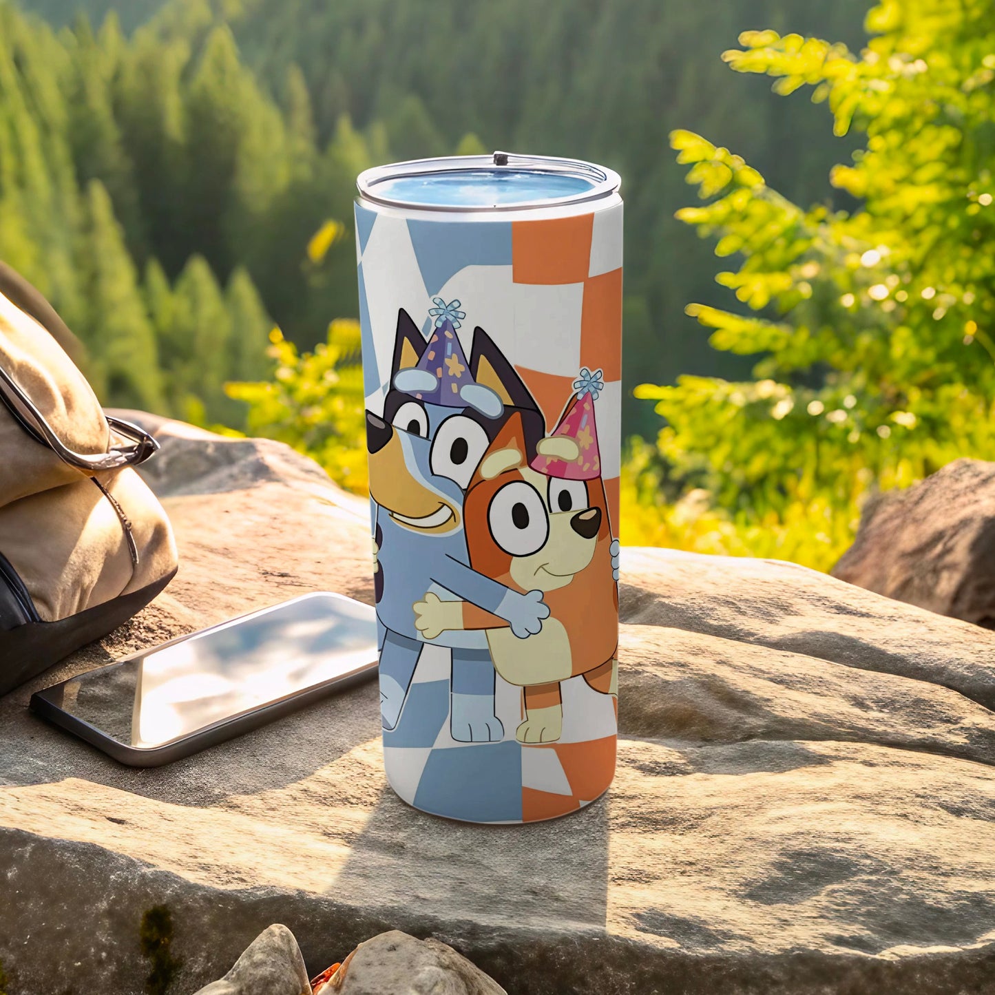 Bluey Characters with Party Hats Design Tumbler