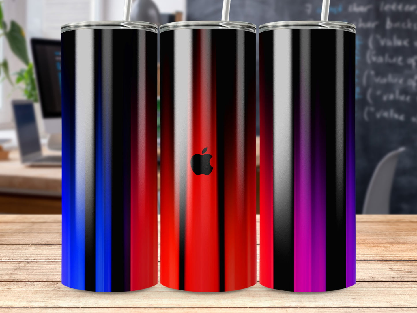 Vertical Stripe Gradient Colorful Tumbler Apple Logo product type