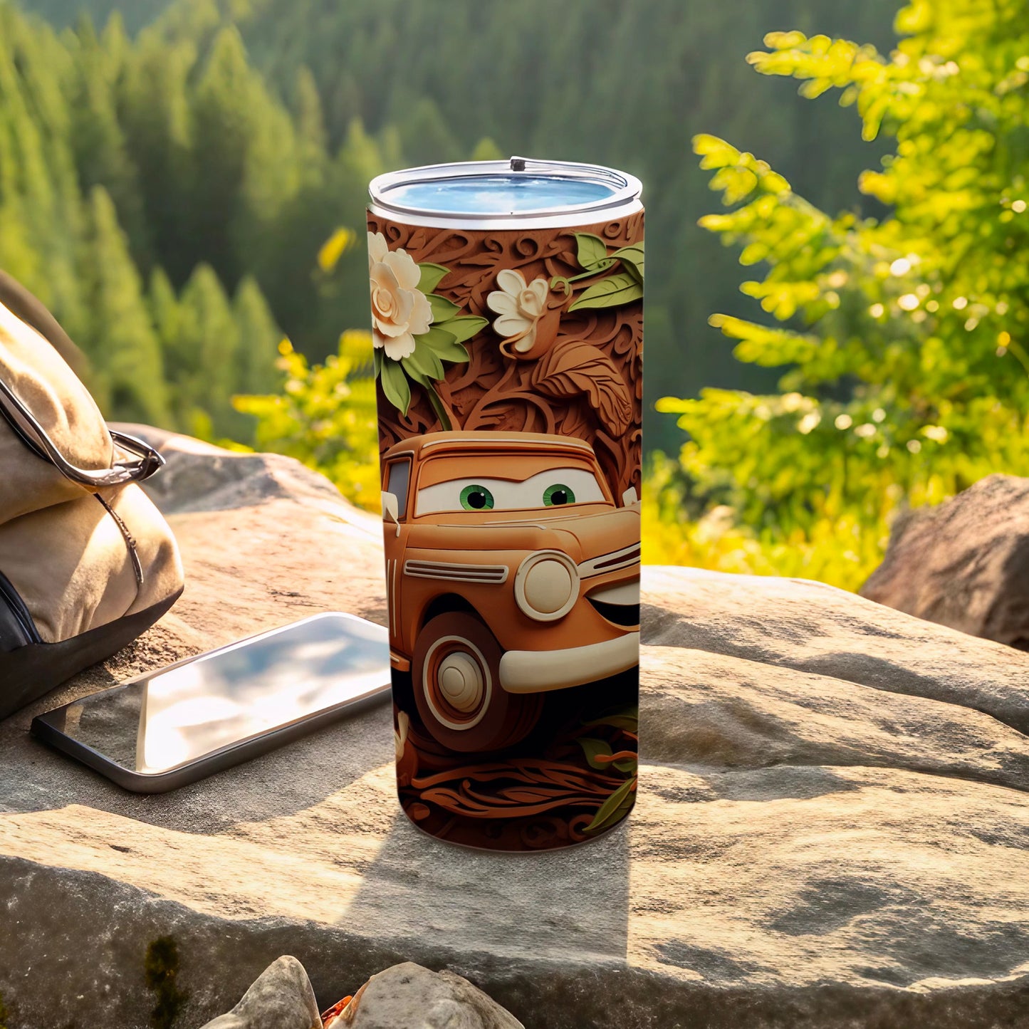 Car Design Tumbler with Floral Accents Tumbler Product