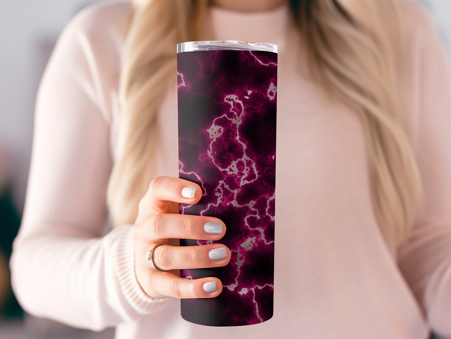 Radiant Rose Dreamscape With Silver Veins Tumblers