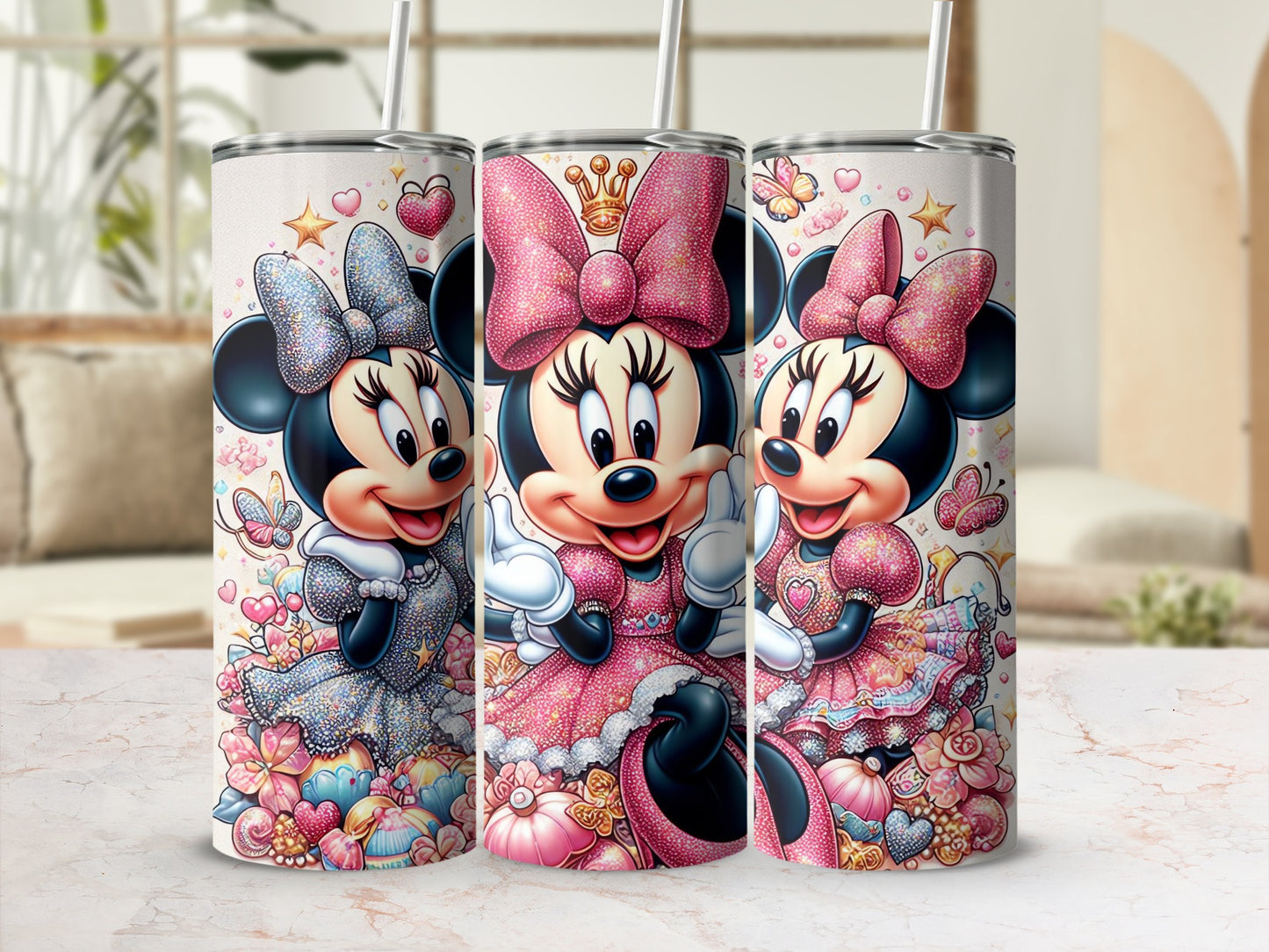 Cute Minnie Mouse Themed Tumbler Set with Adorable Art