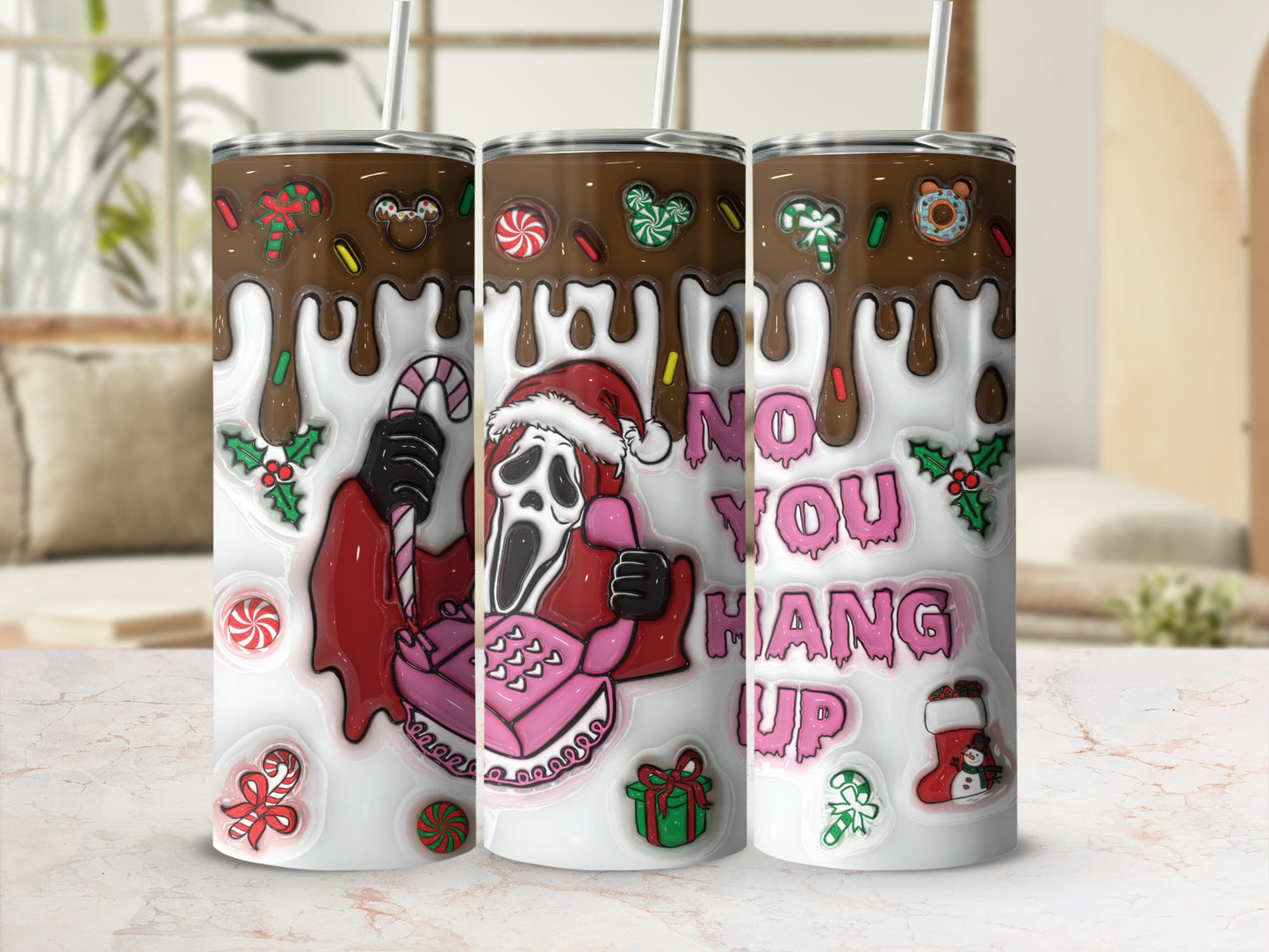 Christmas Horror Holiday Themed Tumbler with Lid and Straw