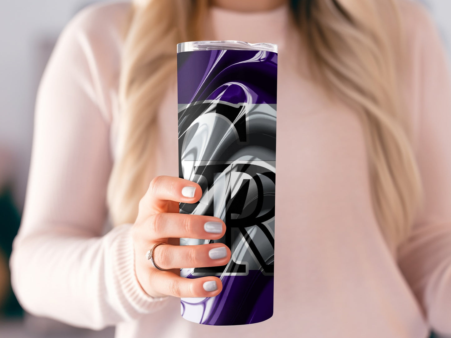 Elegant Purple Swirls With Stylish Black Logo Tumblers