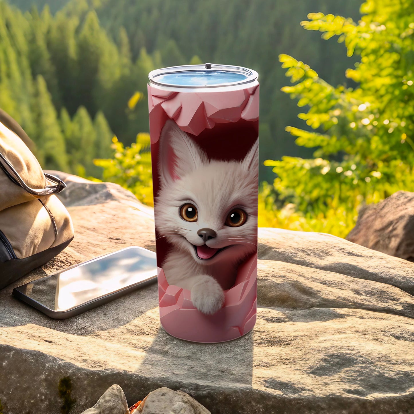 Cute White Fox Themed Tumbler for Outdoor Enthusiasts