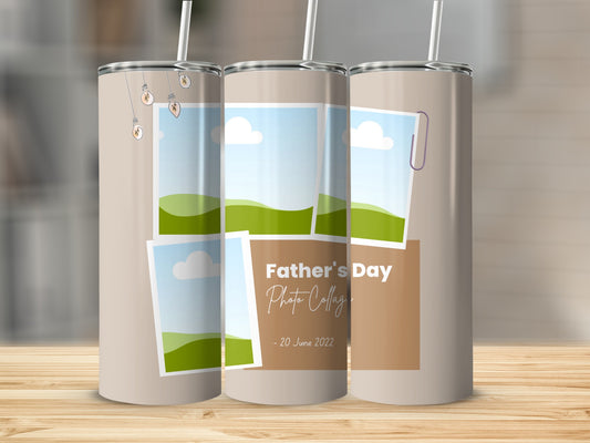 Lightweight tumbler with Father's Day photo collage design and date.