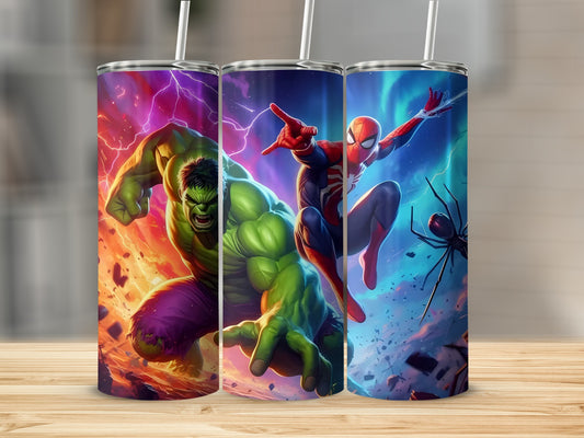 Marvel Heroes Tumbler with Hulk and Spider-Man Design