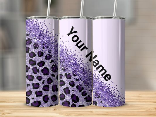 Purple Leopard Glitter Personalized Tumbler Product