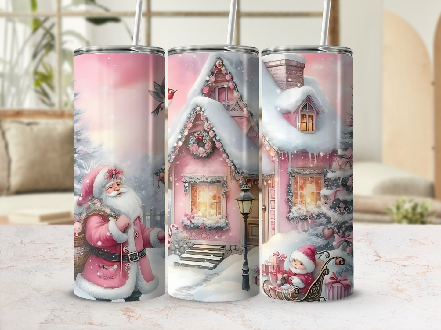 Santa Claus and Christmas Cottage Tumbler Drinkware