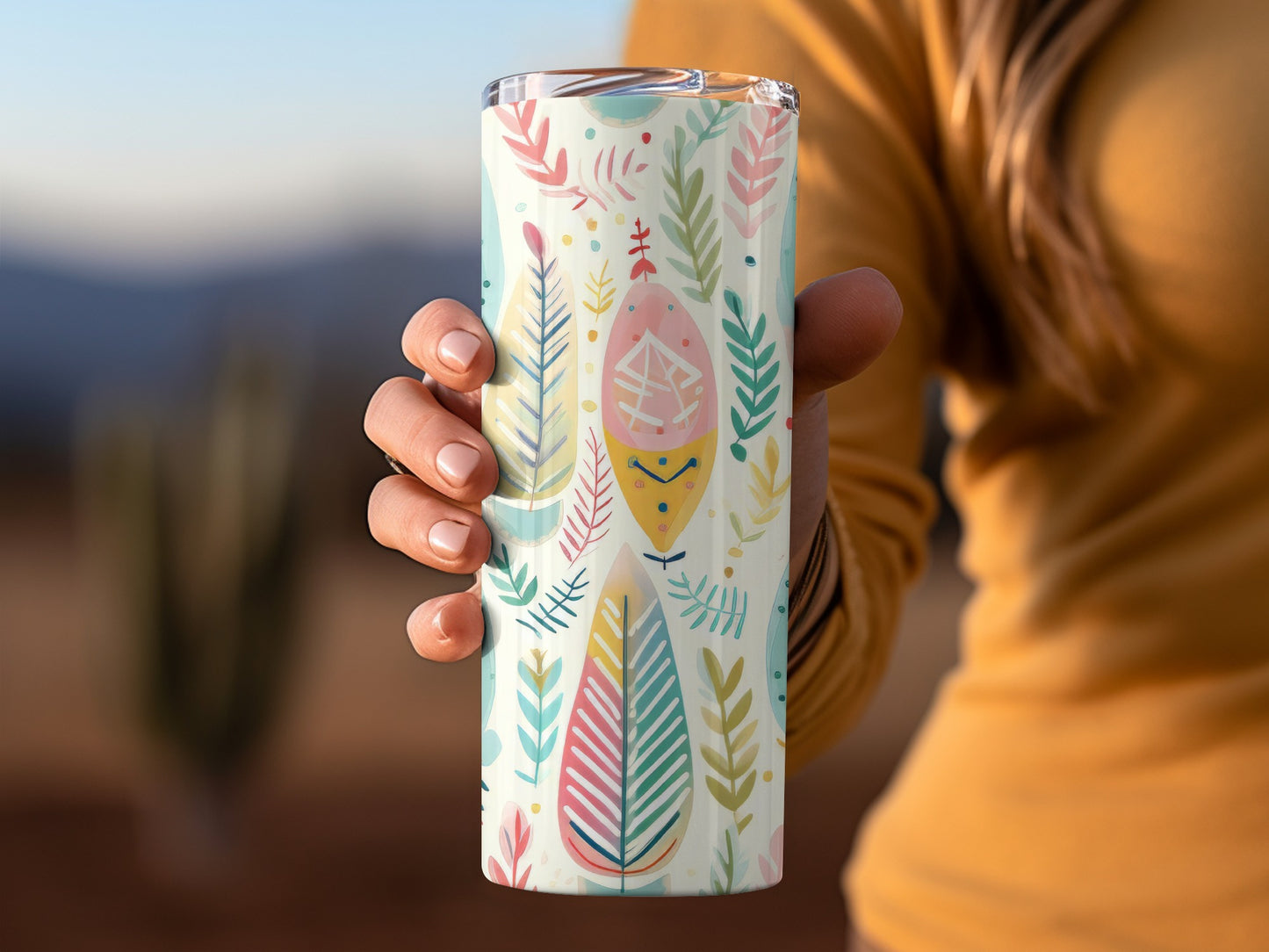 Colorful Boho Feather Pattern Insulated Tumbler