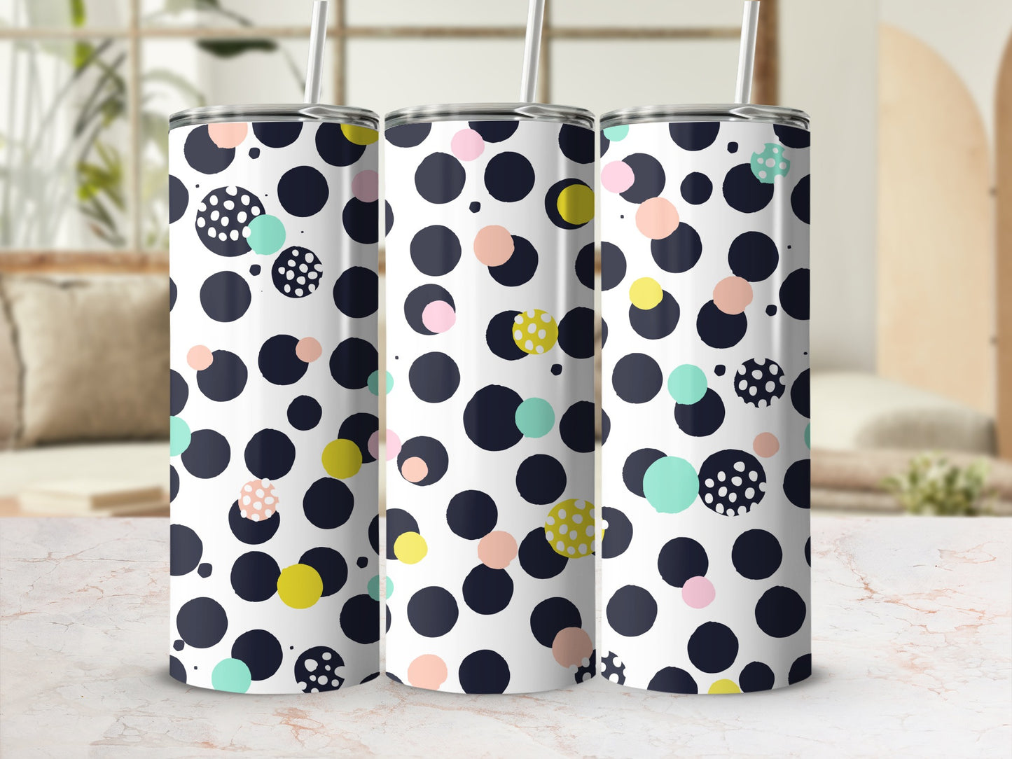 Colorful Polka Dot Pattern Tumbler with Straw Product