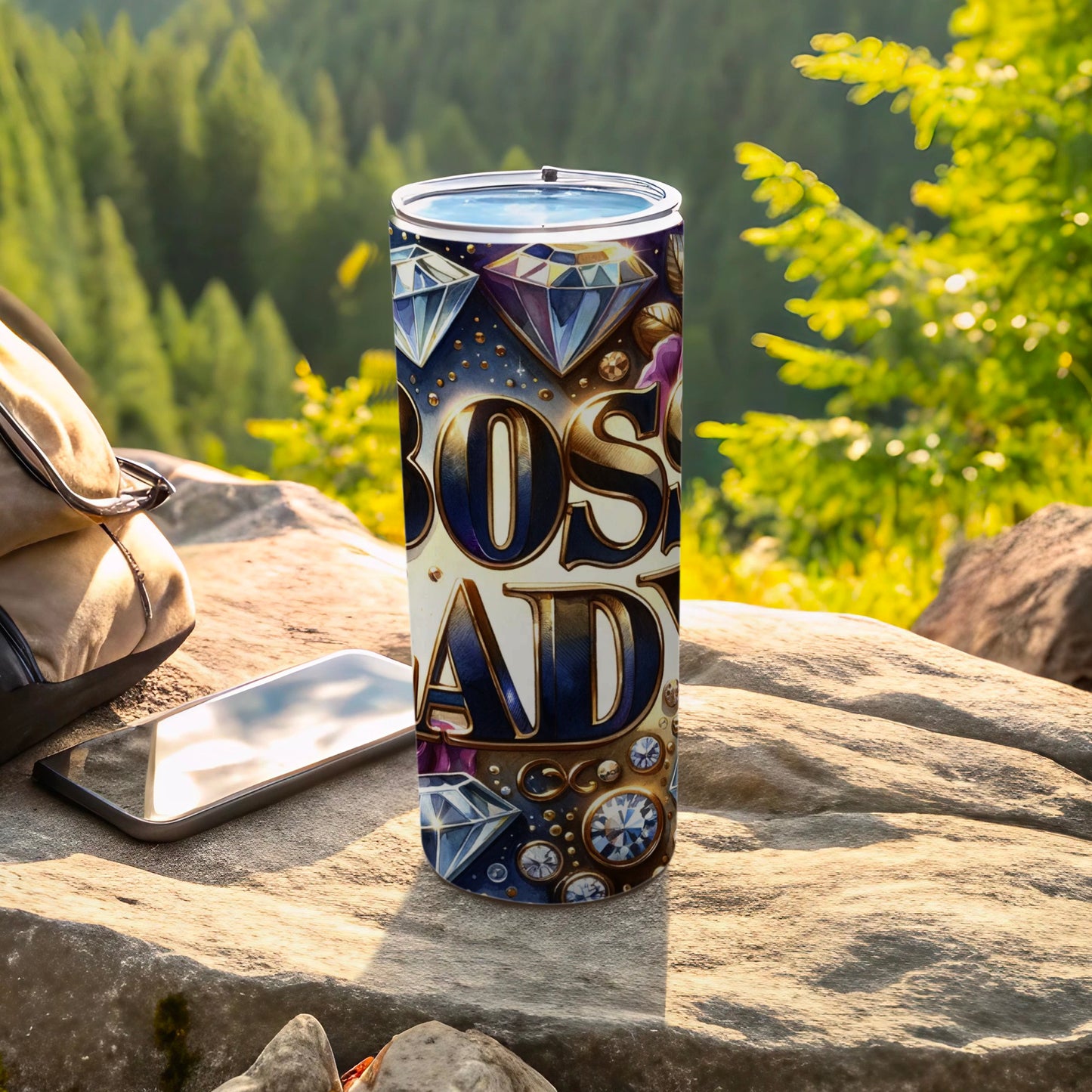Boss Lady Tumbler with Colorful Diamond Design
