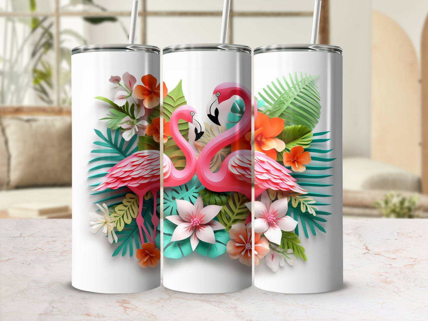Tropical Flamingo and Flowers Insulated Tumblers Product