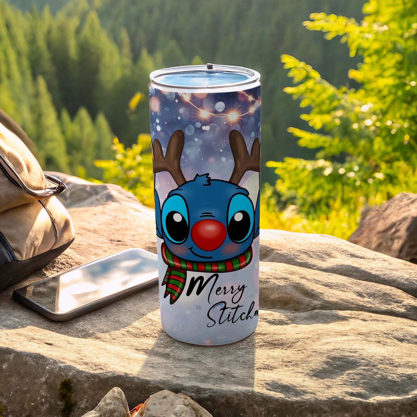 Merry Stitch Reindeer Travel Tumbler Christmas Gift