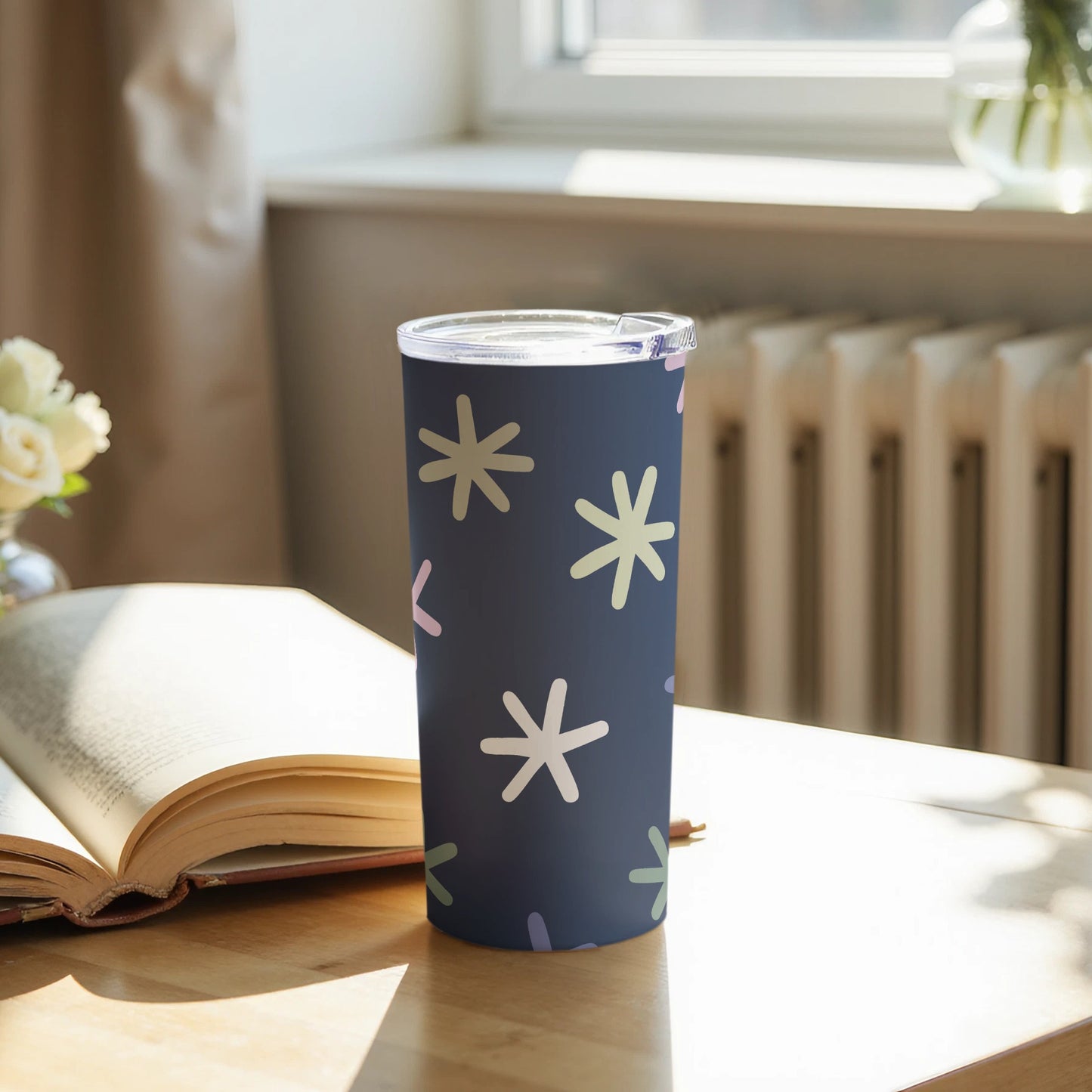 Stylish Dark Blue Tumbler with Star Pattern Design