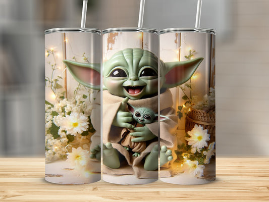 Cute Baby Yoda Themed Floral Design Tumbler Product