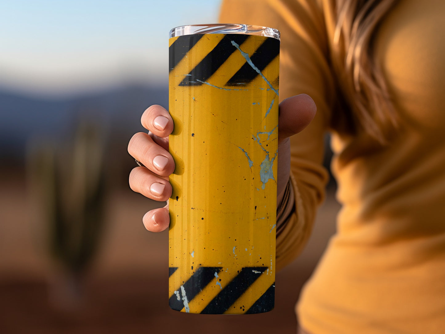 Yellow With Black Warning Stripes and Marks Tumblers