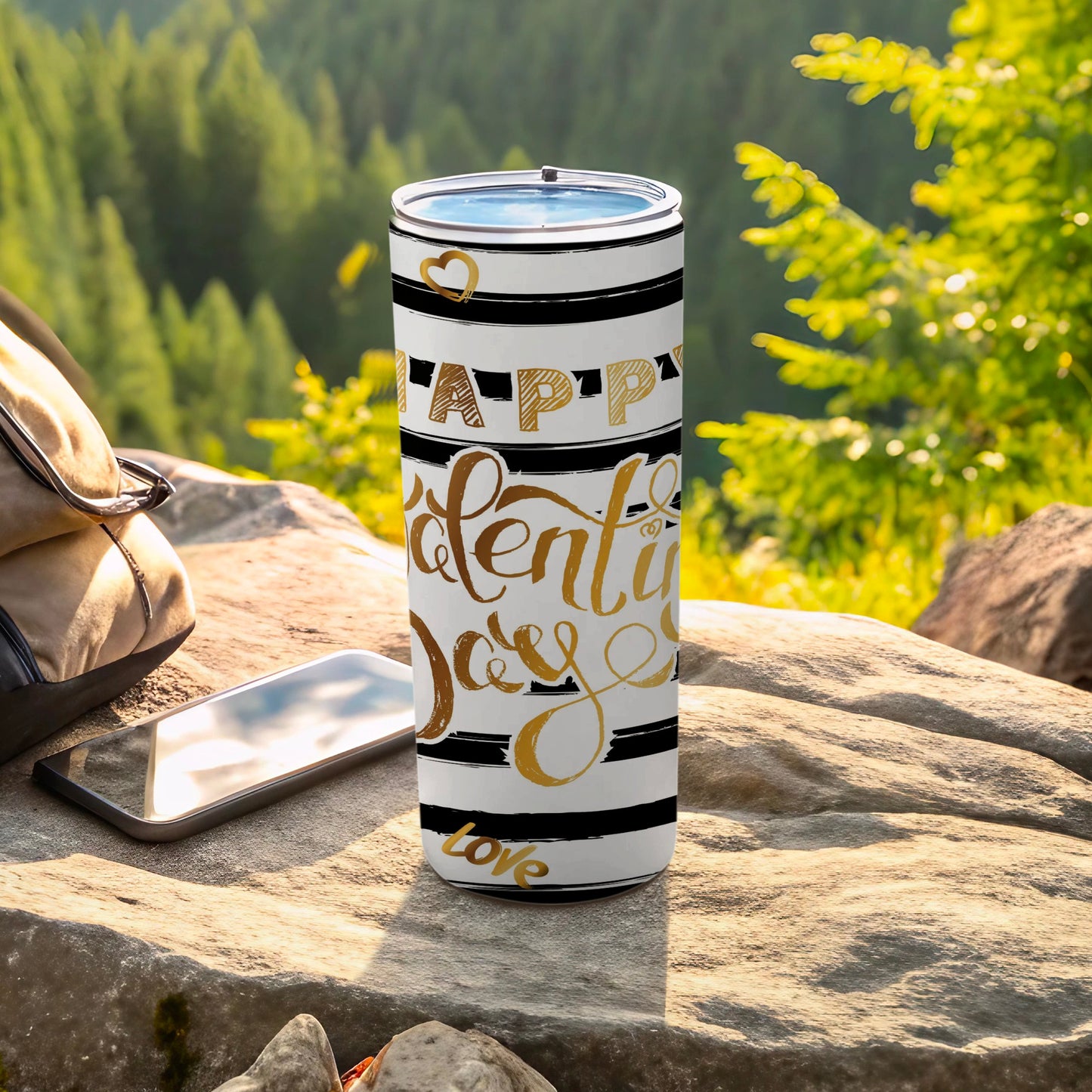 Happy Valentine Day Love Stripes Golden Heart Tumbler product type