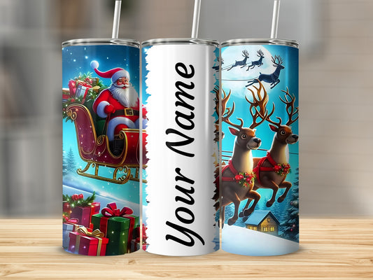 Personalized Christmas Santa and Reindeer Tumbler Cup