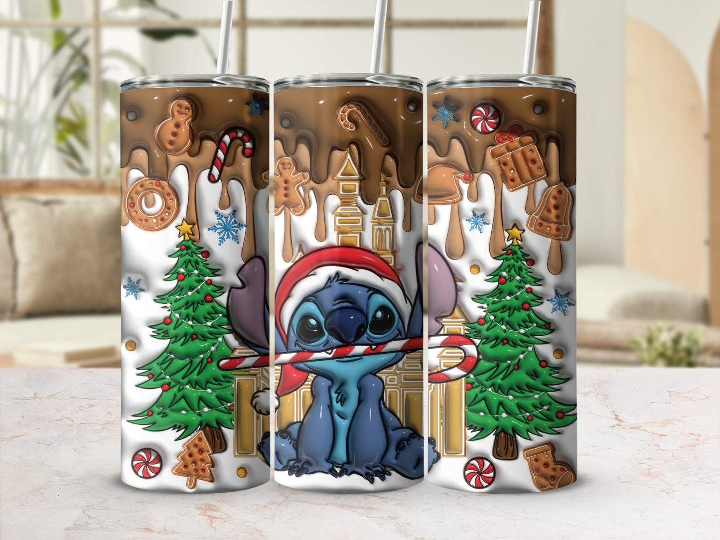 Festive Christmas Themed Tumbler with Cute Character Scene