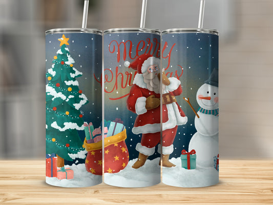 Festive Merry Christmas Santa Snowman Tumbler