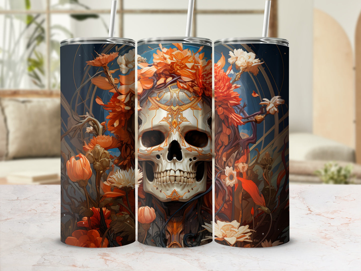 Floral Skull and Botanical Art Insulated Tumbler