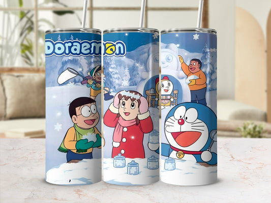 Doraemon Cartoon Winter Theme Design Tumbler