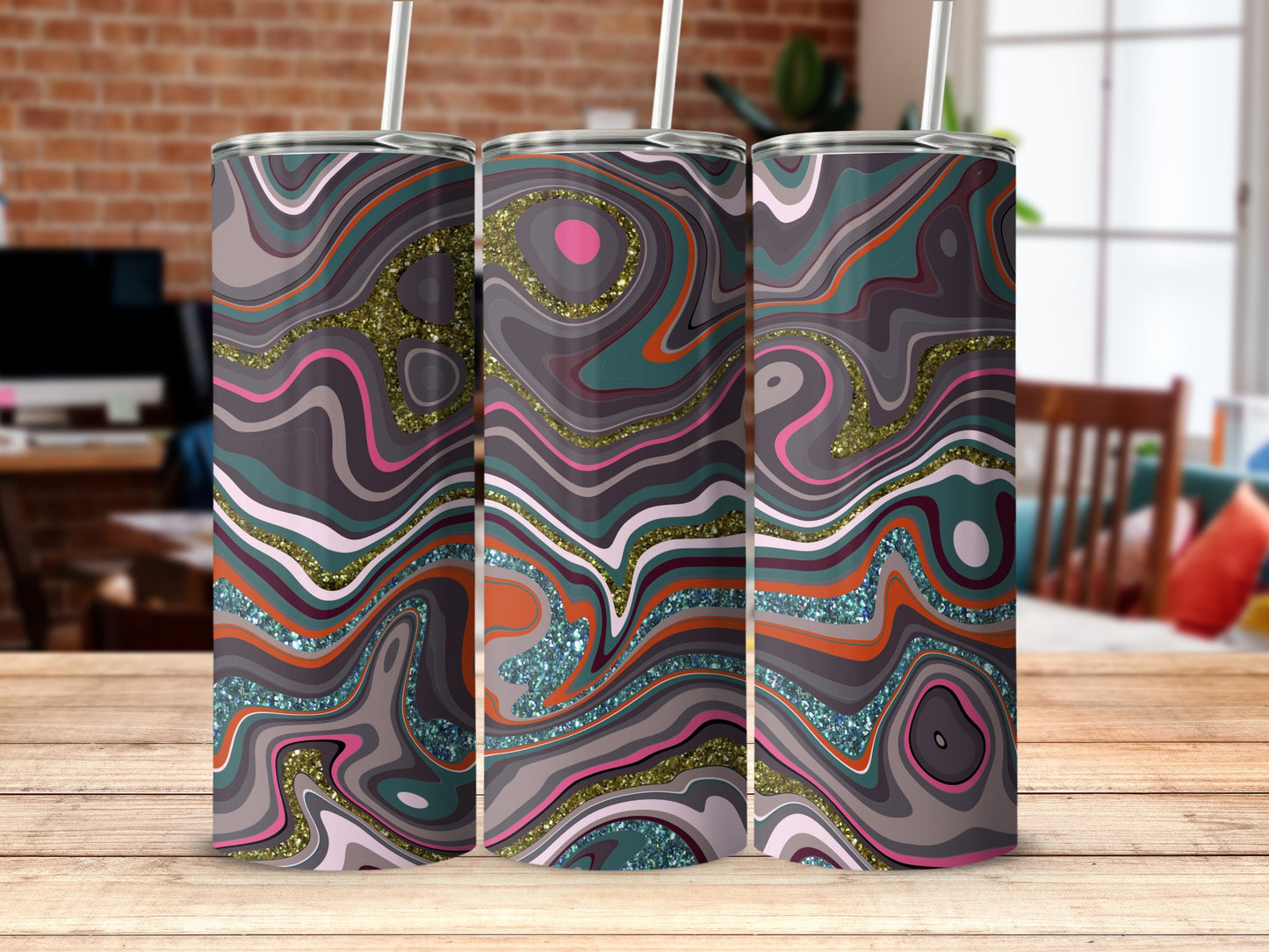 Abstract Swirl Pattern Glitter Tumbler Product