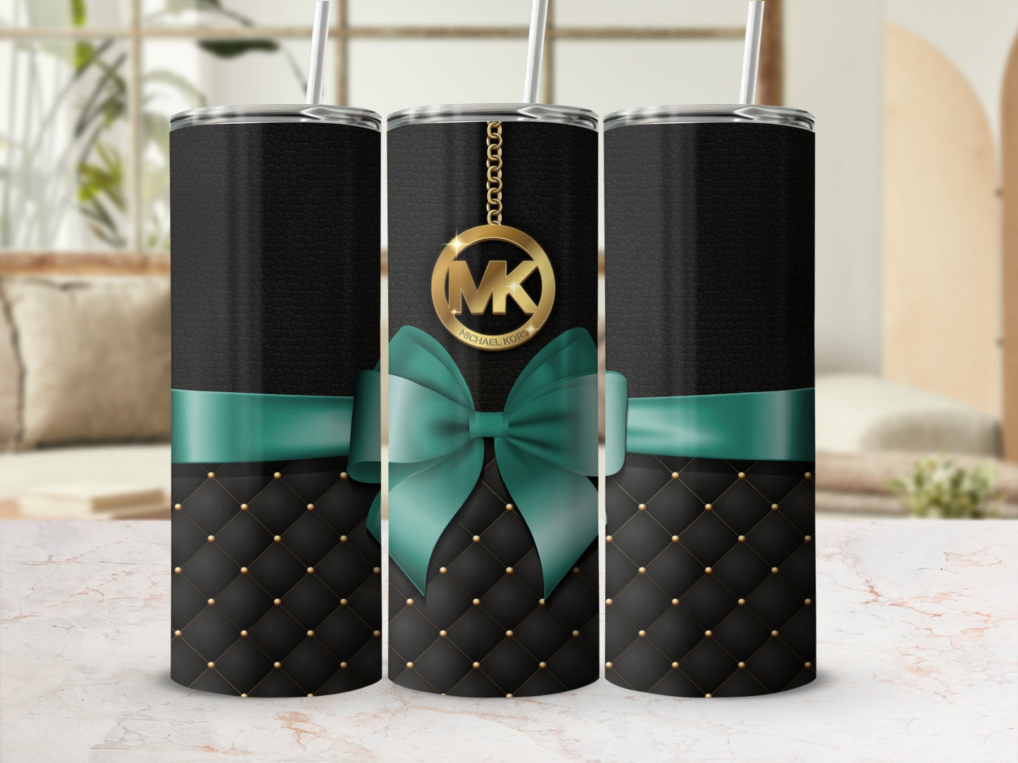 Elegant Black and Teal Tumbler with Gold Accents